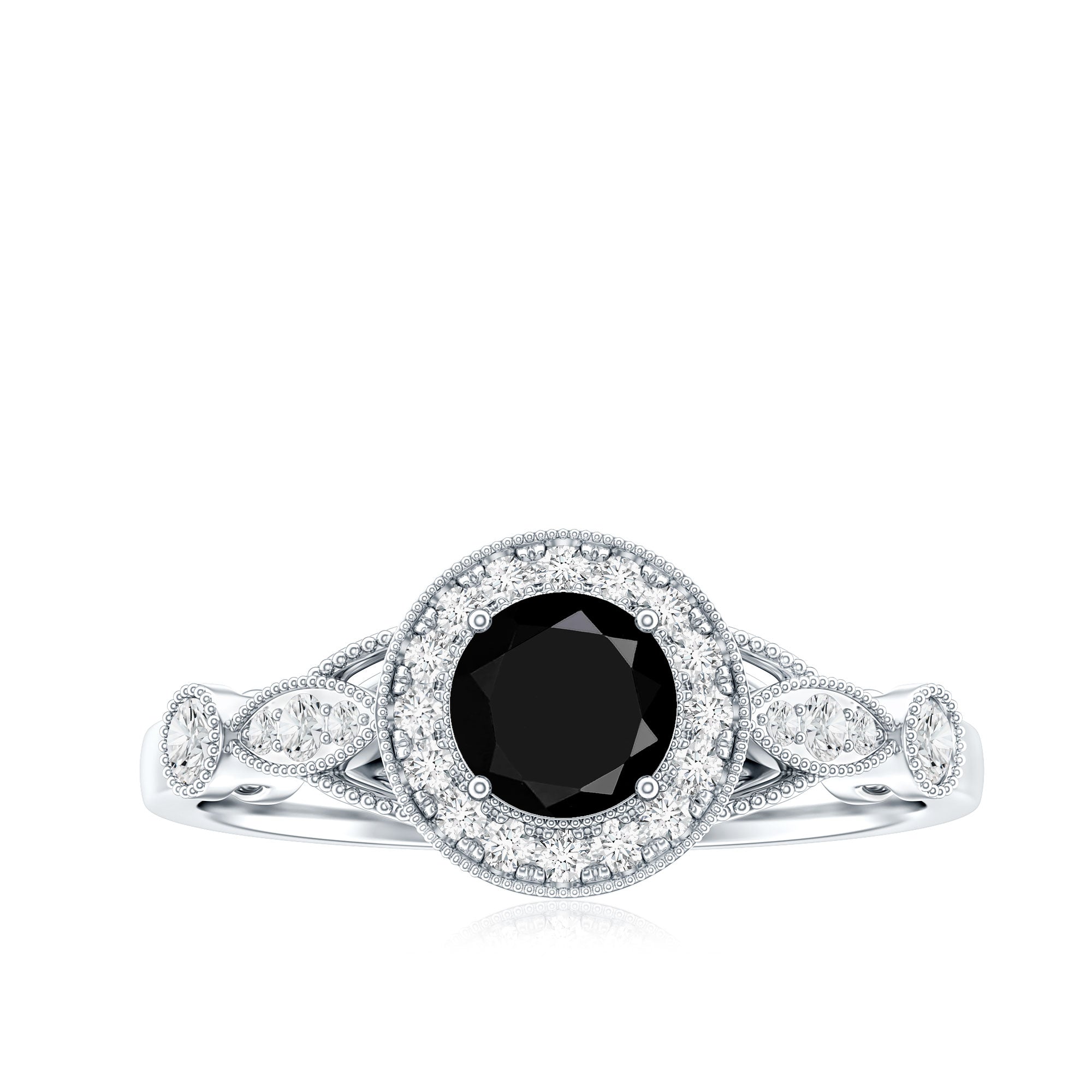 Vintage Inspired Black Onyx and Diamond Engagement Ring