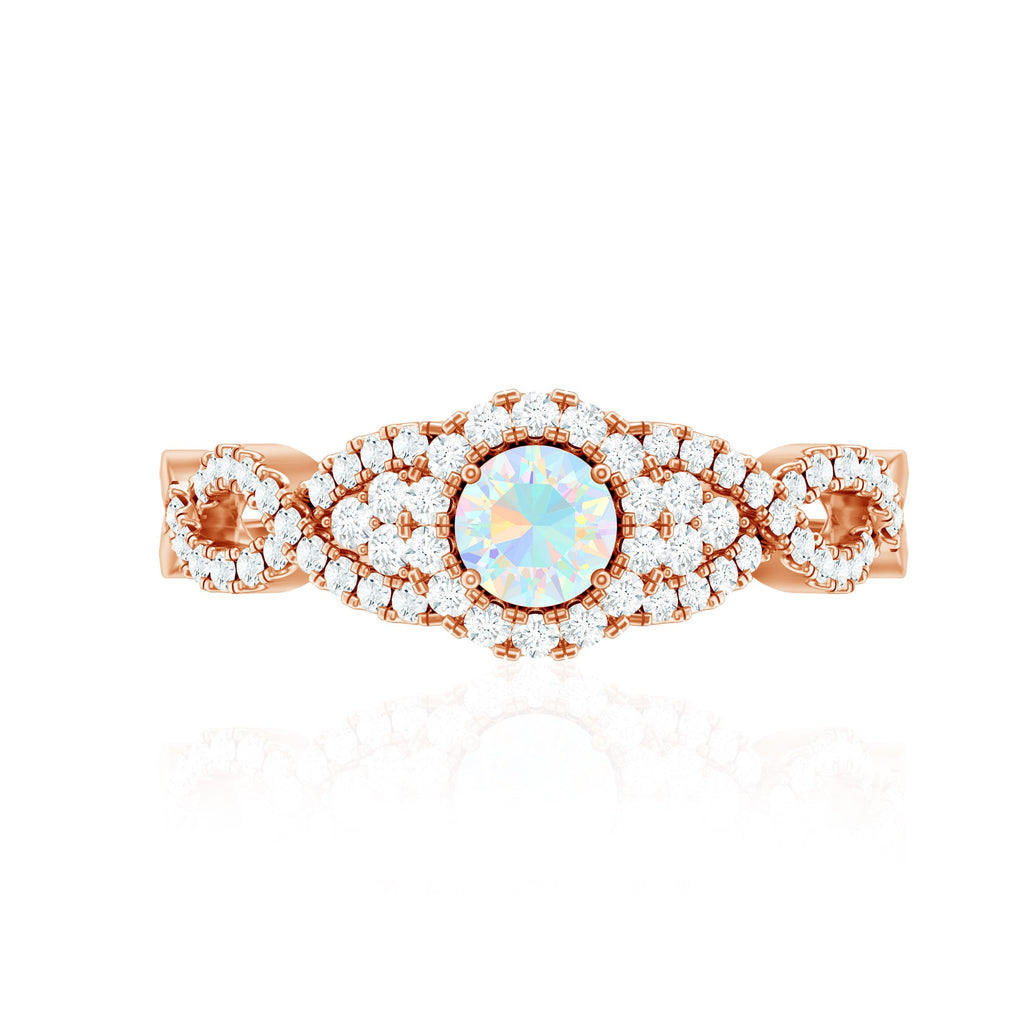 Real Ethiopian Opal Diamond Vintage Looking Engagement Ring with Criss Cross Shank