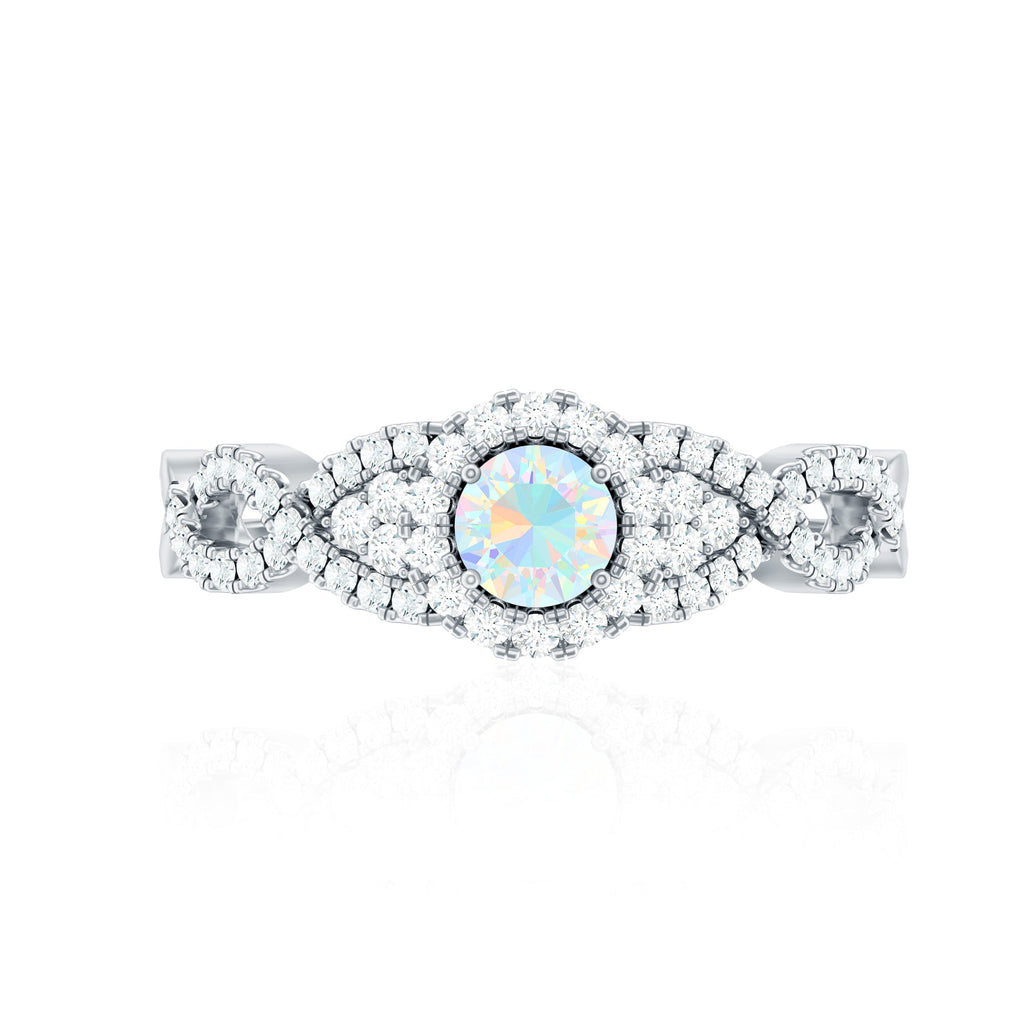 Real Ethiopian Opal Diamond Vintage Looking Engagement Ring with Criss Cross Shank