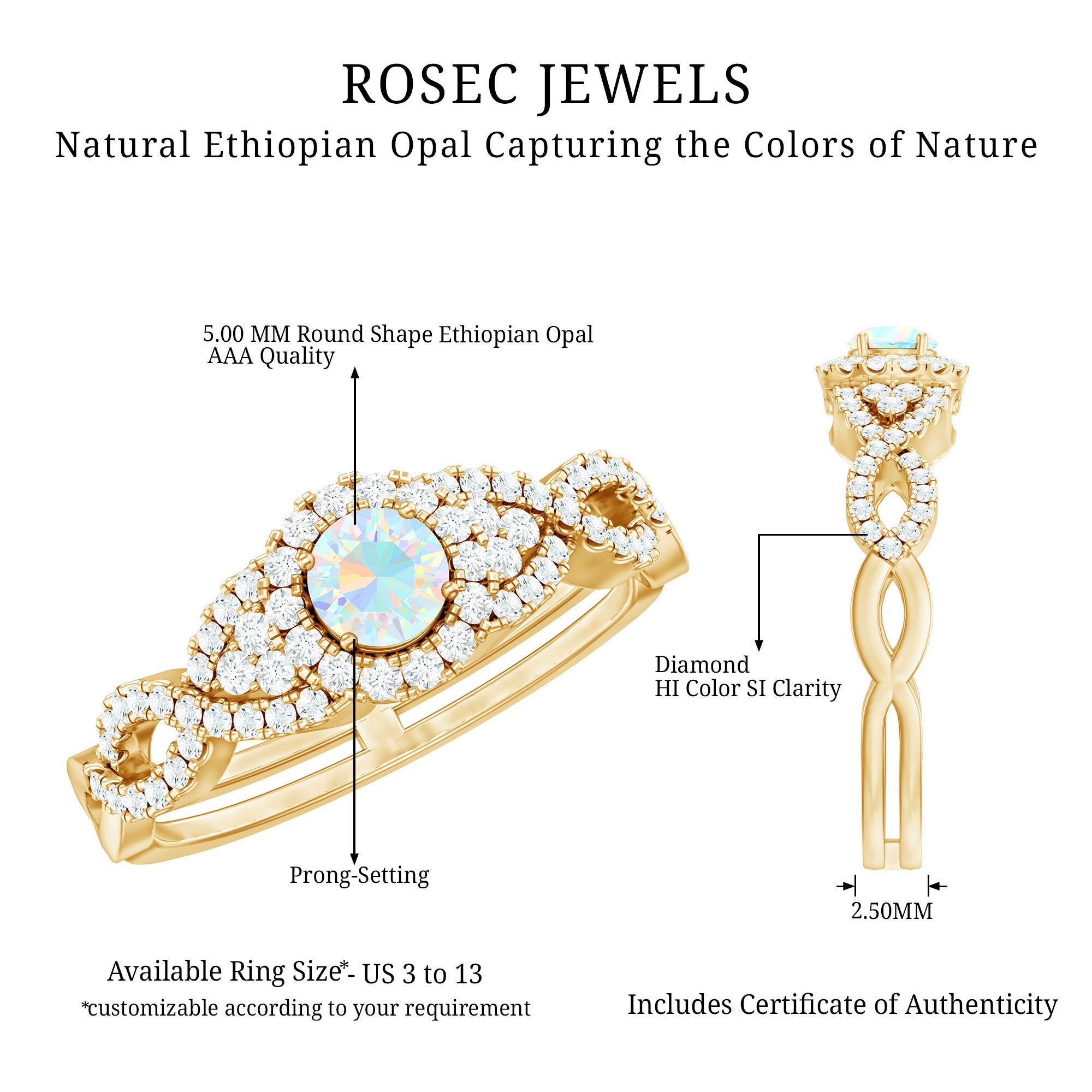 Real Ethiopian Opal Diamond Vintage Looking Engagement Ring with Criss Cross Shank