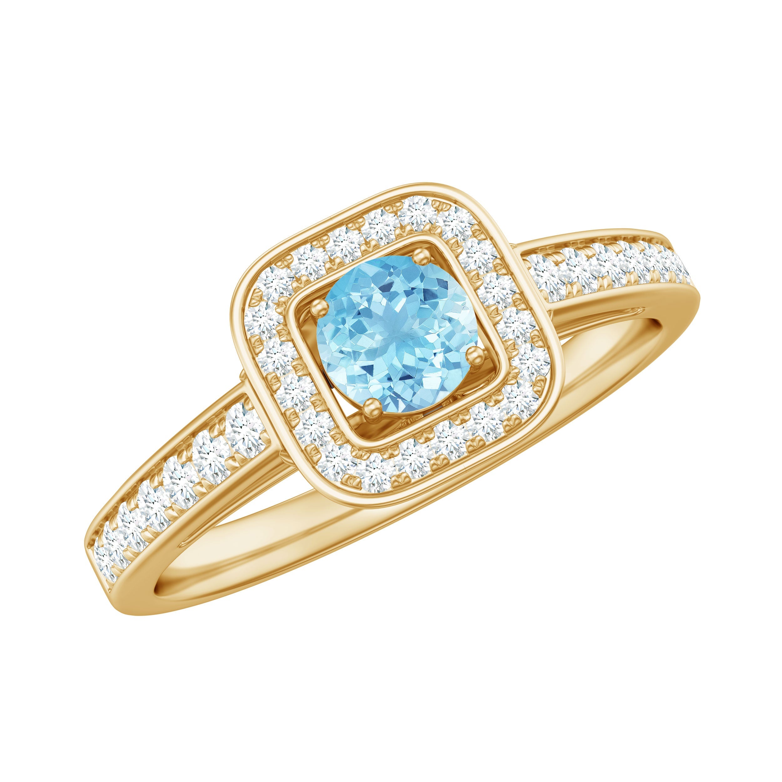 Vintage Looking Aquamarine and Diamond Halo Engagement Ring for Women