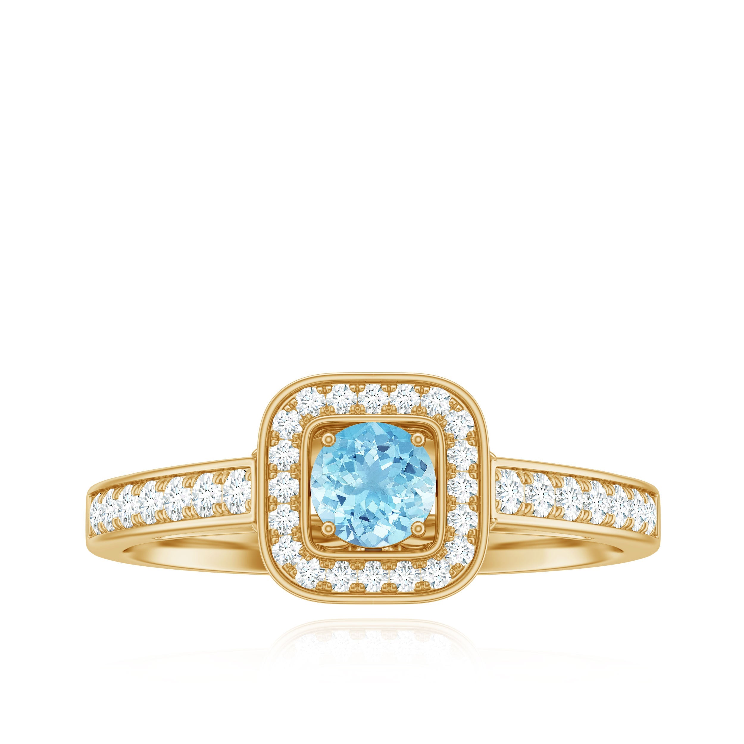Vintage Looking Aquamarine and Diamond Halo Engagement Ring for Women