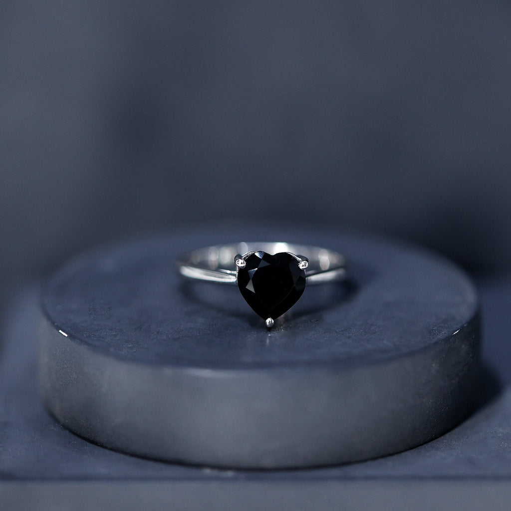 Solitaire Black Onyx Heart Promise Ring for Women