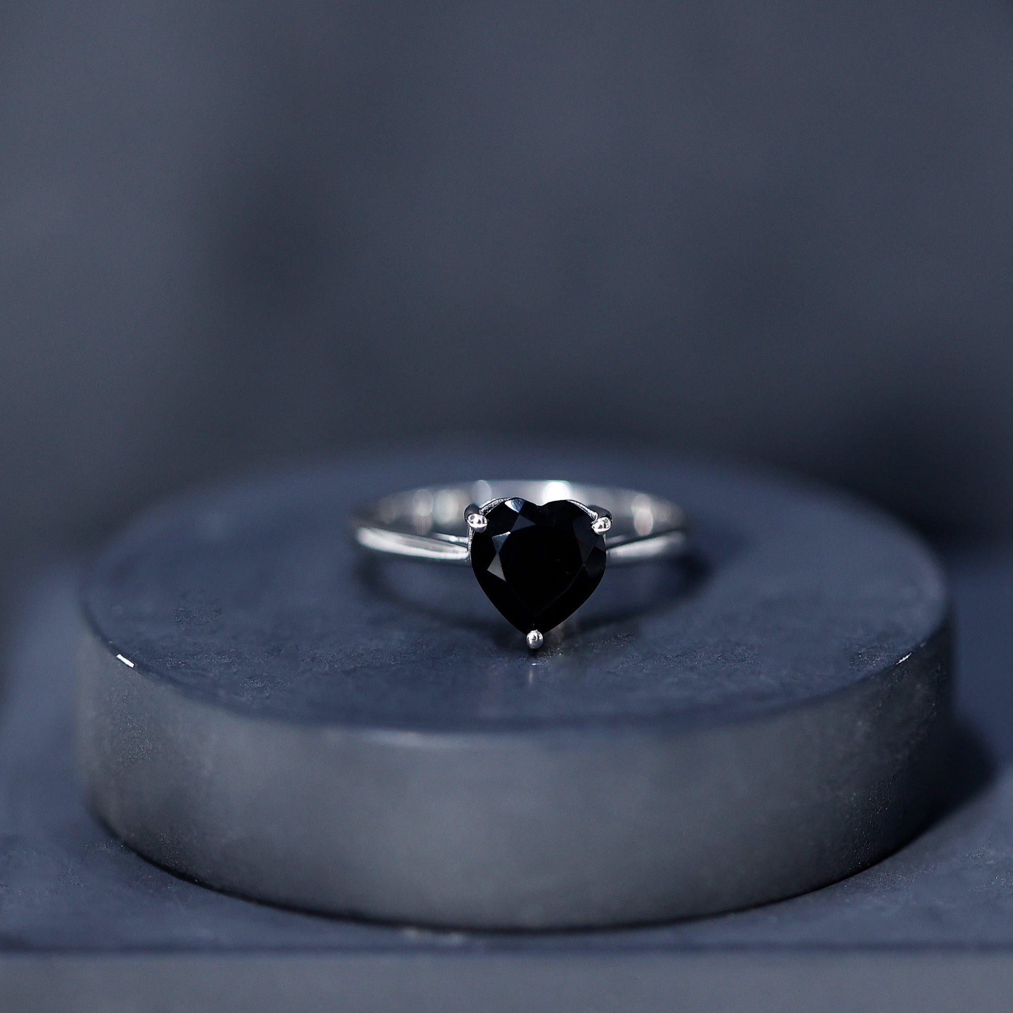 Solitaire Black Onyx Heart Promise Ring for Women