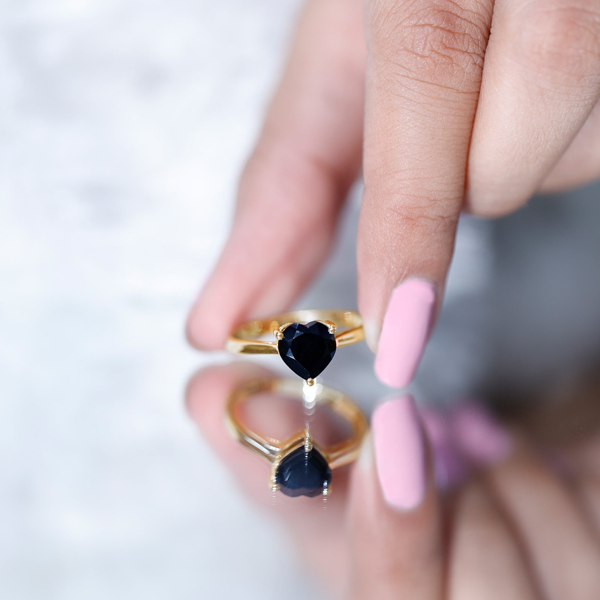 Solitaire Black Onyx Heart Promise Ring for Women
