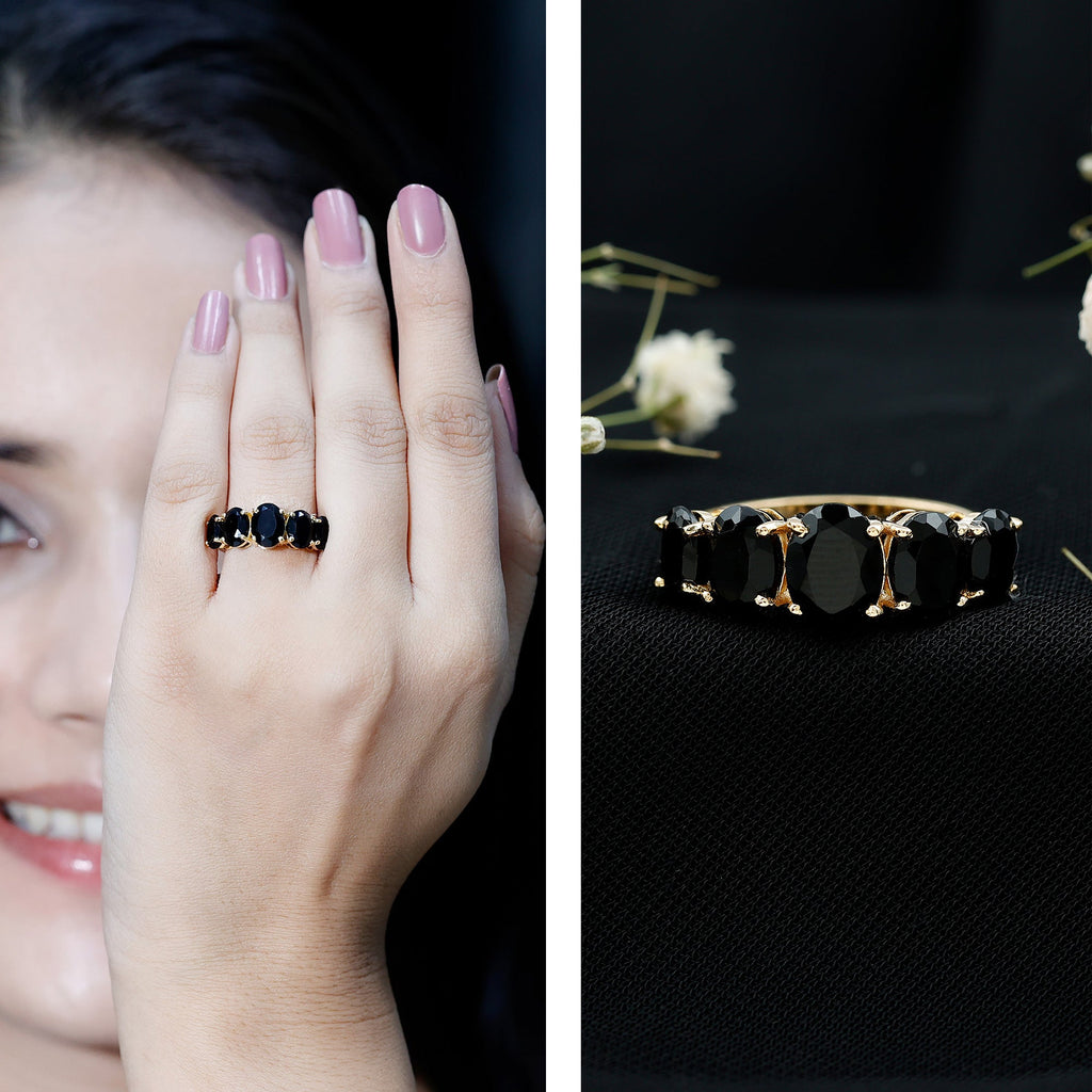 Oval Shaped Black Onyx 5 Stone Anniversary Ring