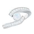 Real Moonstone Bypass Engagement Ring with Diamond