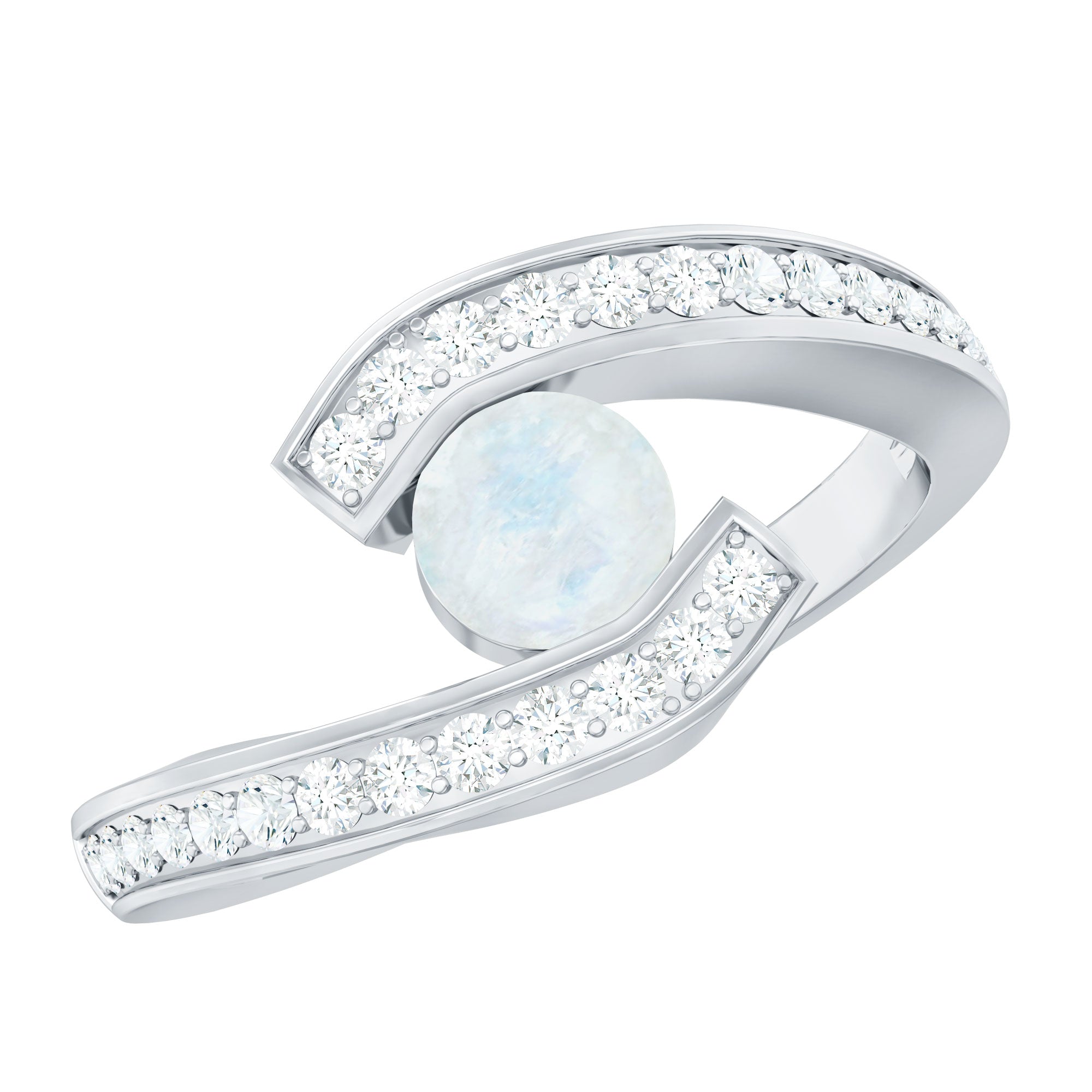 Real Moonstone Bypass Engagement Ring with Diamond