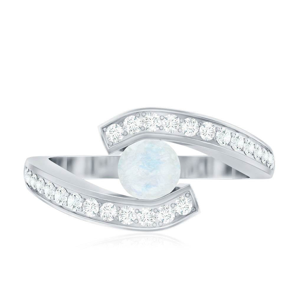 Real Moonstone Bypass Engagement Ring with Diamond