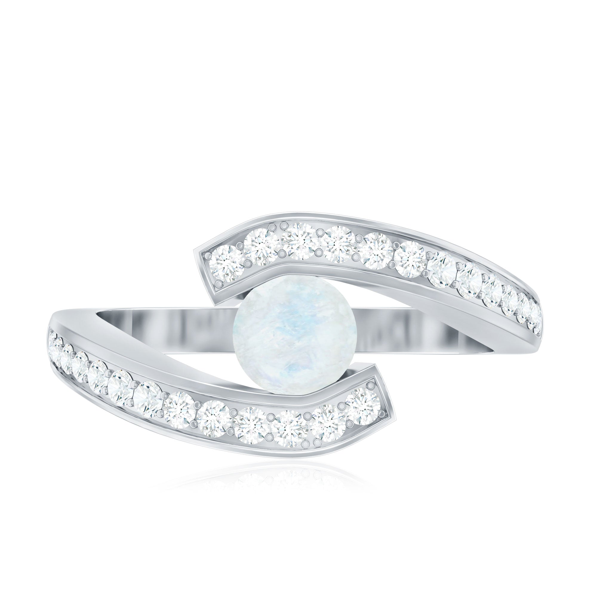 Real Moonstone Bypass Engagement Ring with Diamond