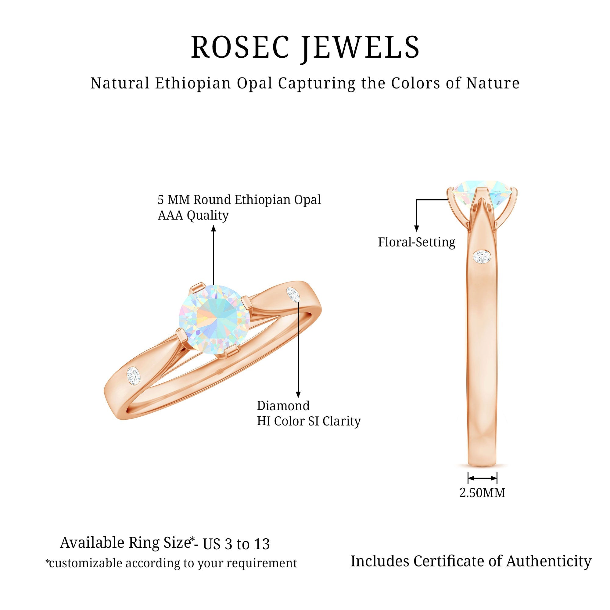 Natural Solitaire Ethiopian Opal Promise Ring with Diamond