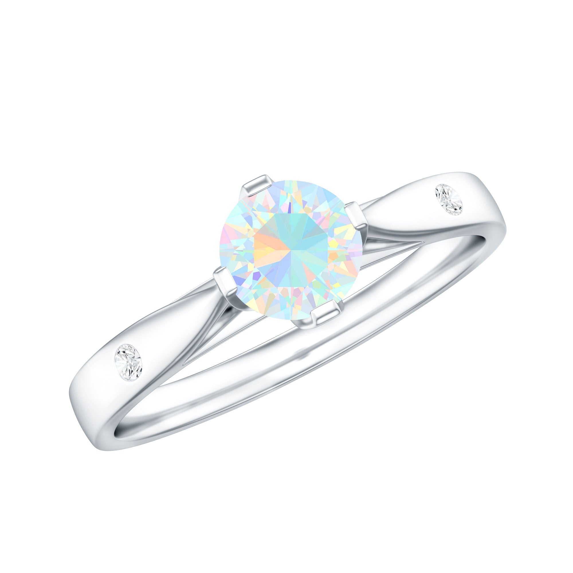 Natural Solitaire Ethiopian Opal Promise Ring with Diamond