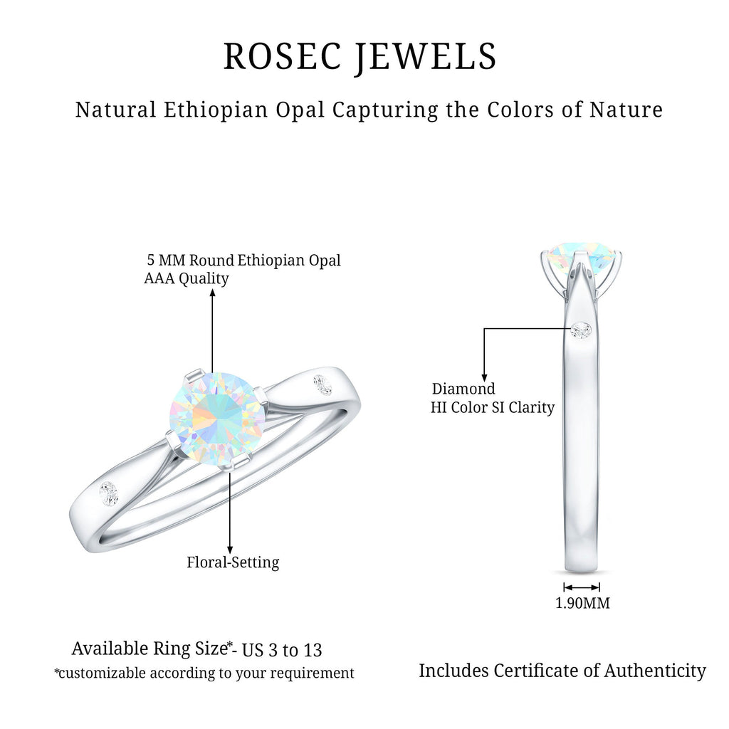 Natural Solitaire Ethiopian Opal Promise Ring with Diamond