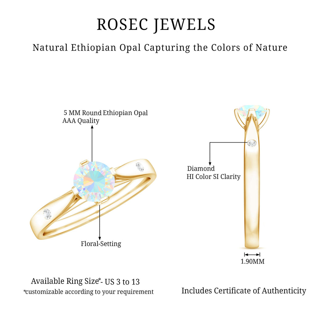 Natural Solitaire Ethiopian Opal Promise Ring with Diamond