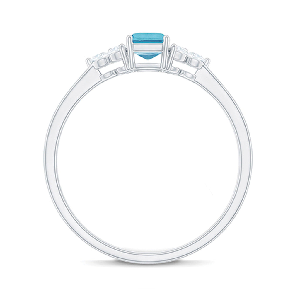 Aquamarine Emerald Cut Engagement Ring with Diamond Trio