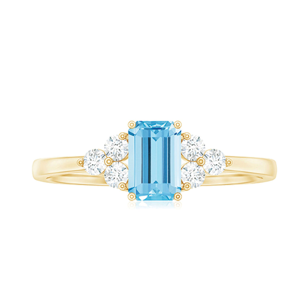 Aquamarine Emerald Cut Engagement Ring with Diamond Trio
