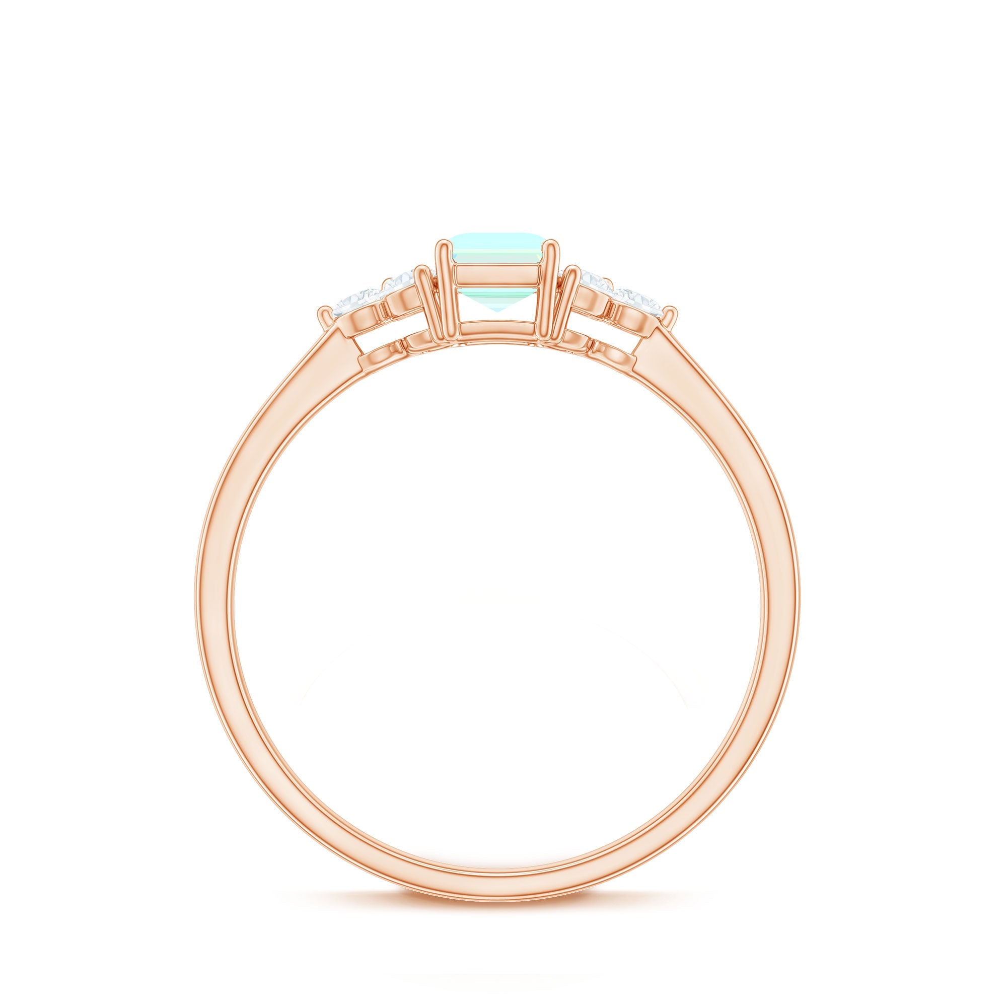 Certified Real Ethiopian Rainbow Opal Emerald Cut Engagement Ring with Diamond Trio