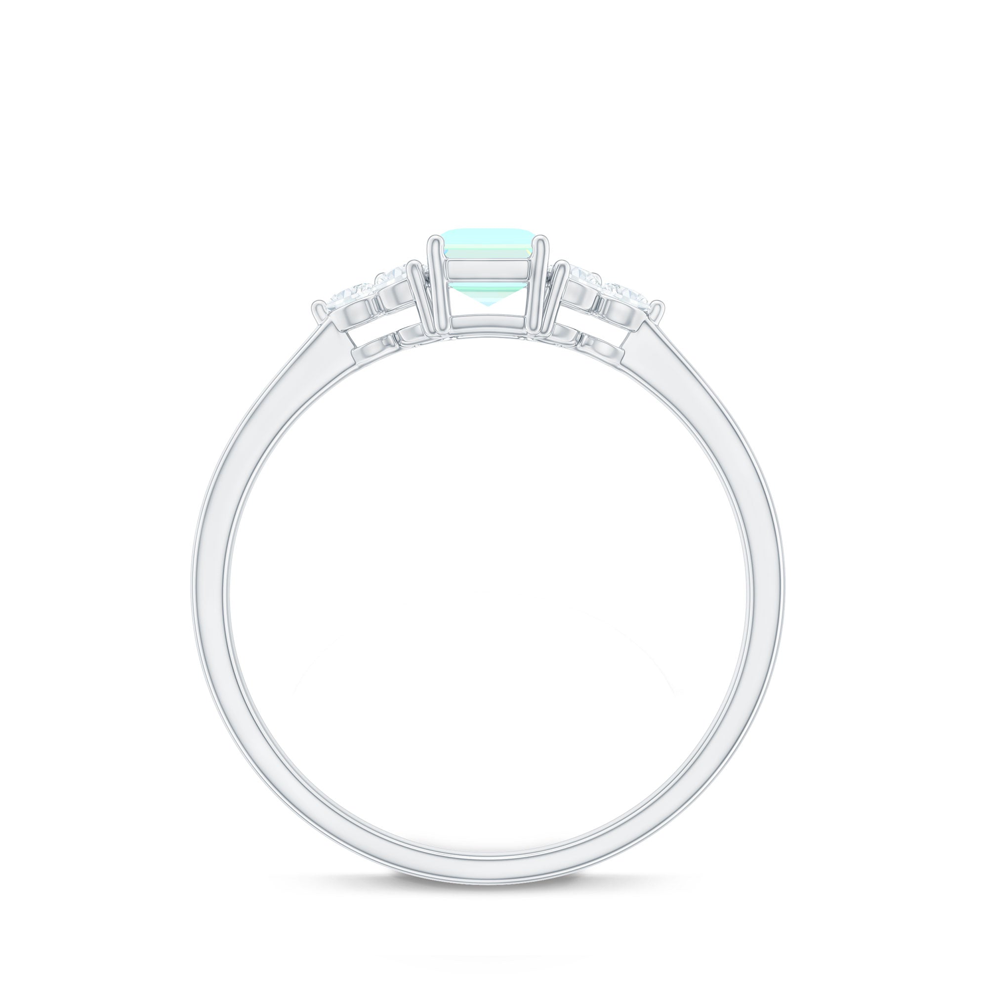 Certified Real Ethiopian Rainbow Opal Emerald Cut Engagement Ring with Diamond Trio