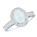 0.6 Carat Moonstone and Diamond Engagement Ring with Milgrain Details