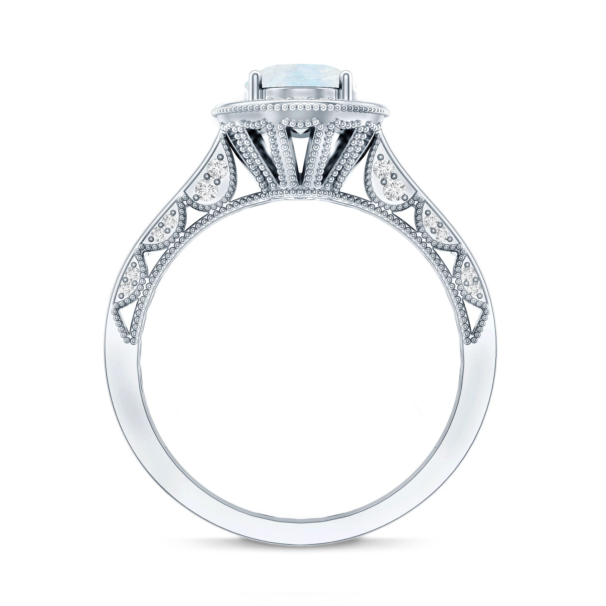0.6 Carat Moonstone and Diamond Engagement Ring with Milgrain Details