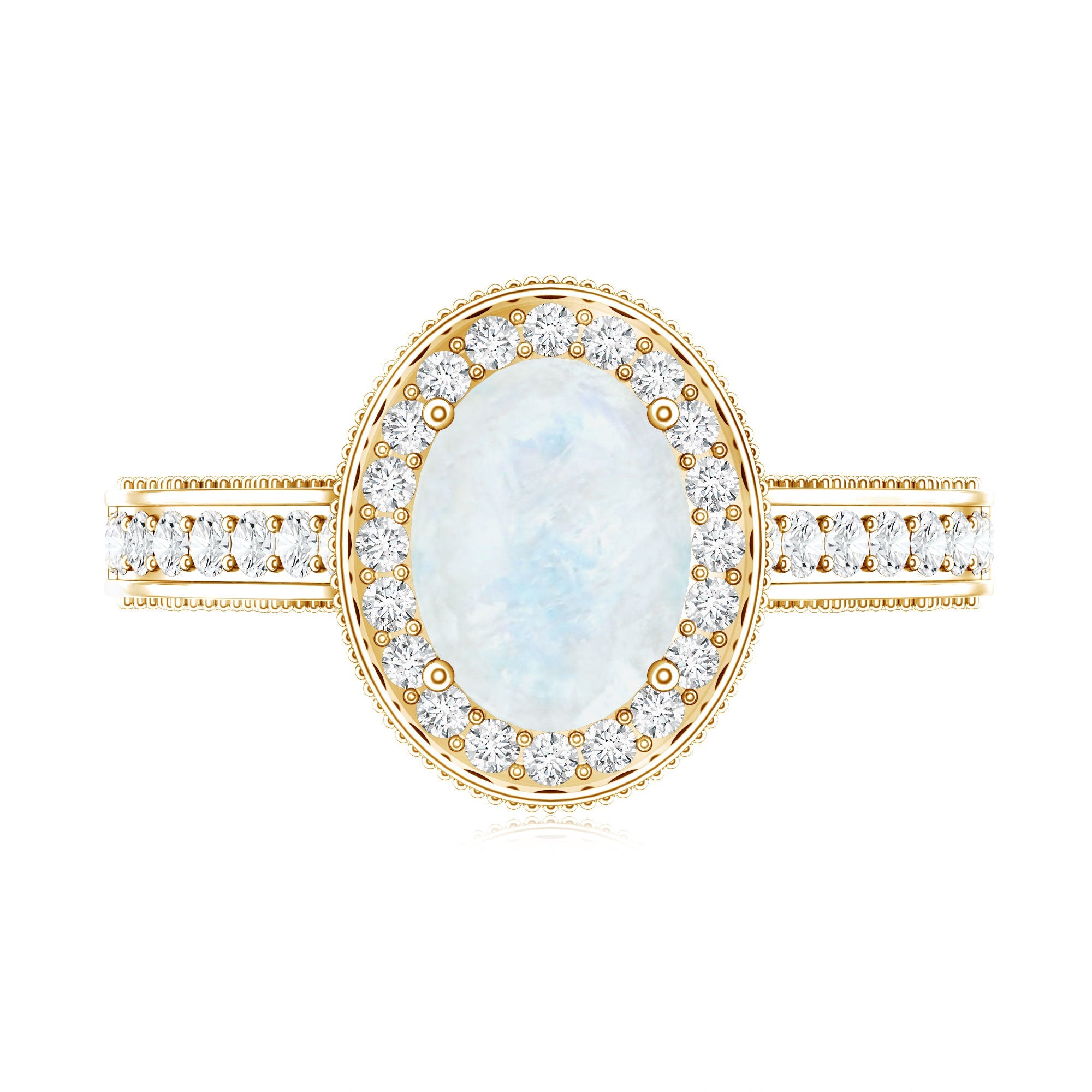 0.6 Carat Moonstone and Diamond Engagement Ring with Milgrain Details