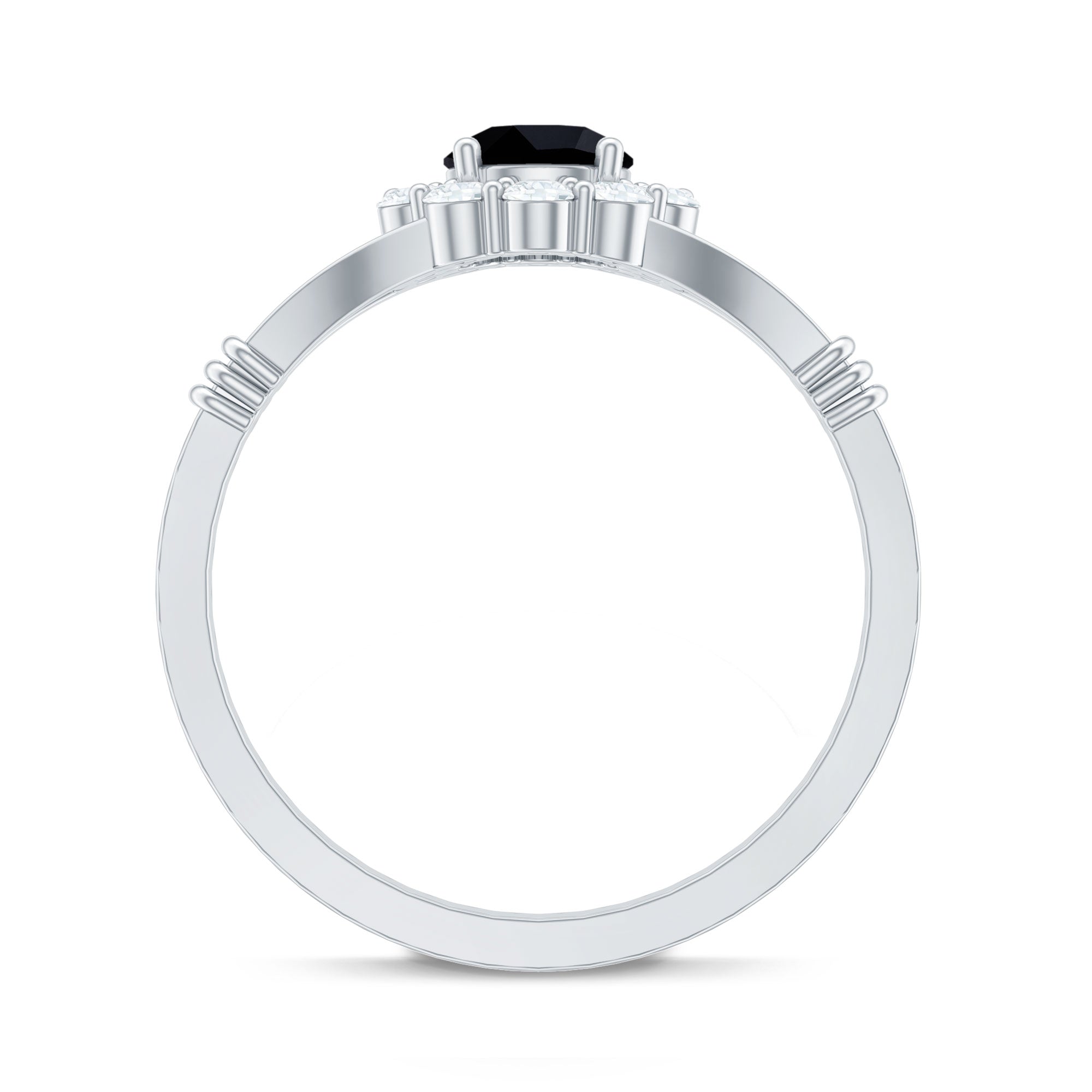 0.4 Carat Black Onyx Floral Engagement Ring with Diamond Halo