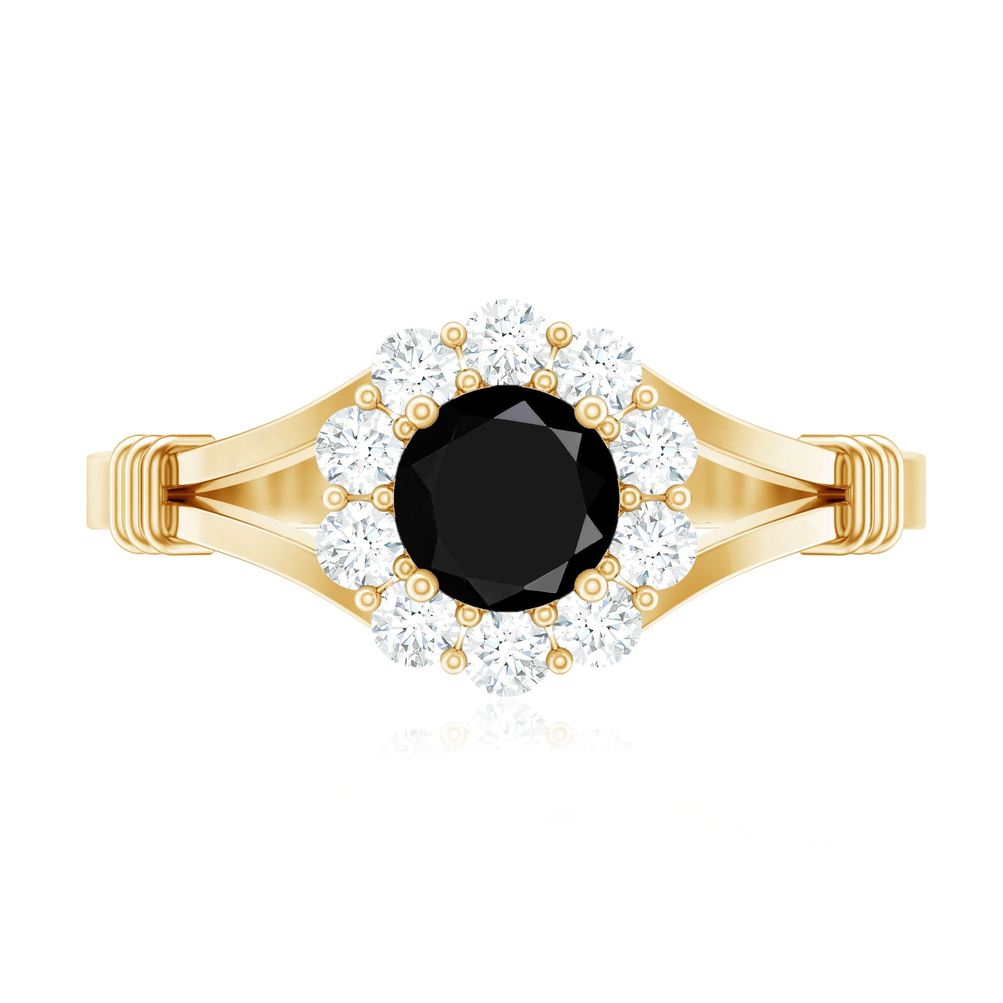 0.4 Carat Black Onyx Floral Engagement Ring with Diamond Halo