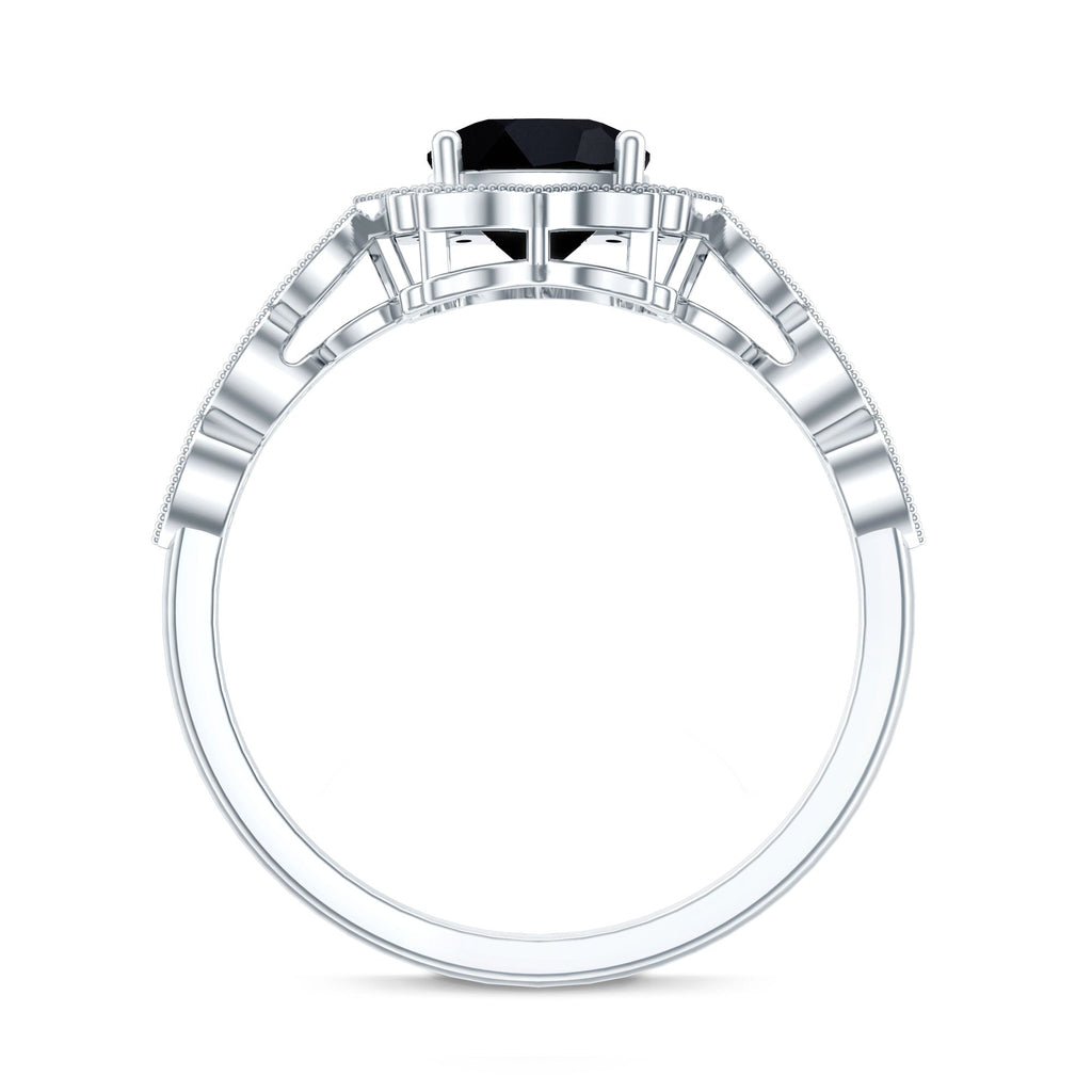 Vintage Inspired Black Onyx and Diamond Halo Engagement Ring