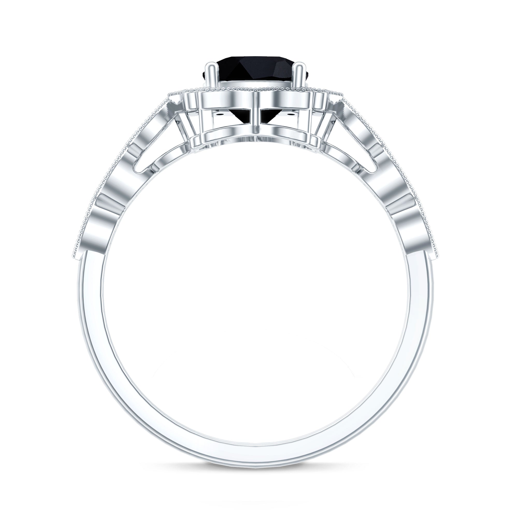 Vintage Inspired Black Onyx and Diamond Halo Engagement Ring