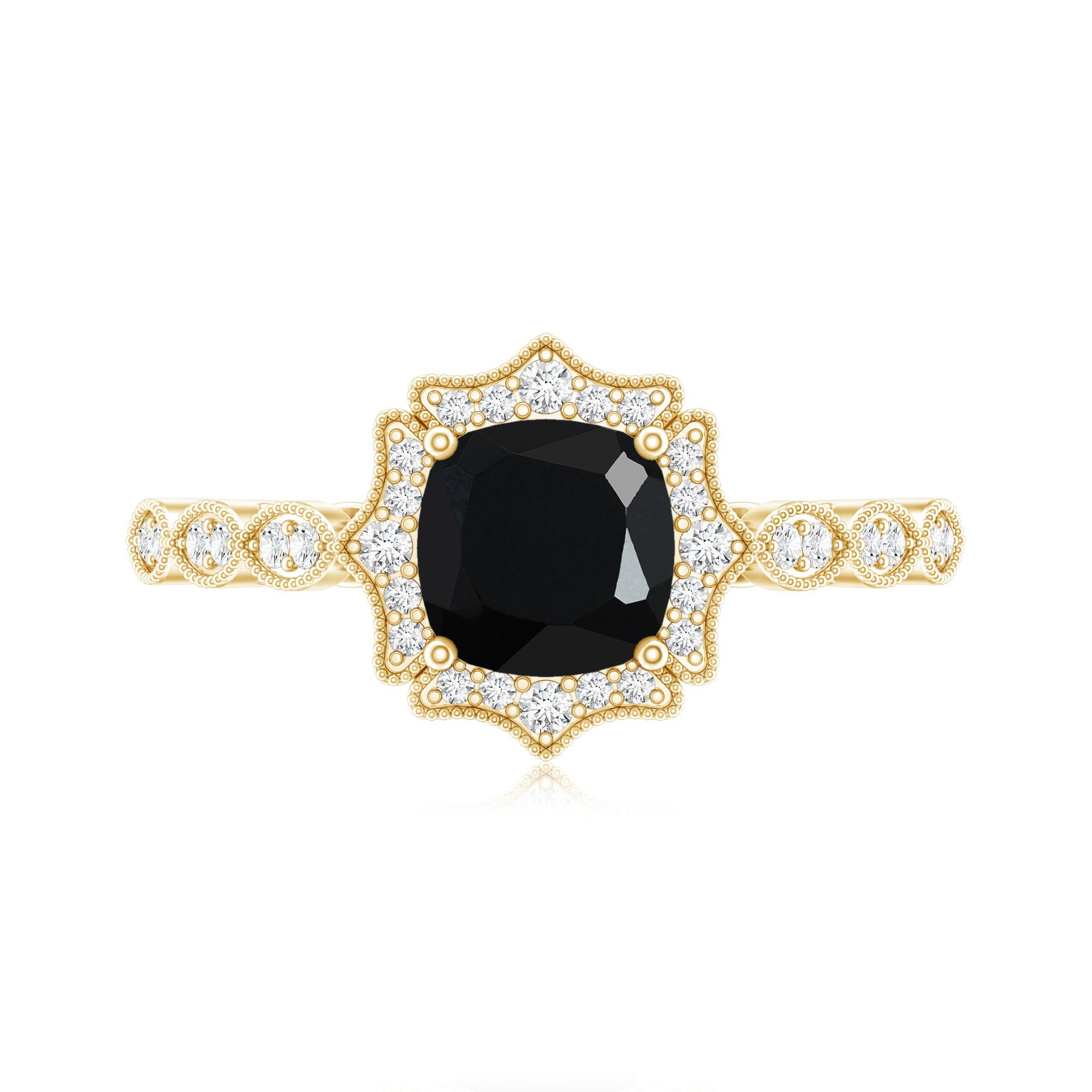 Vintage Inspired Black Onyx and Diamond Halo Engagement Ring