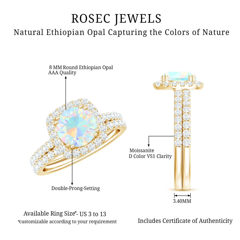 Real Ethiopian Opal Engagement Ring with Moissanite Wedding Band