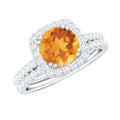 1.2 Carat Citrine Halo Wedding Ring Set with Moissanite
