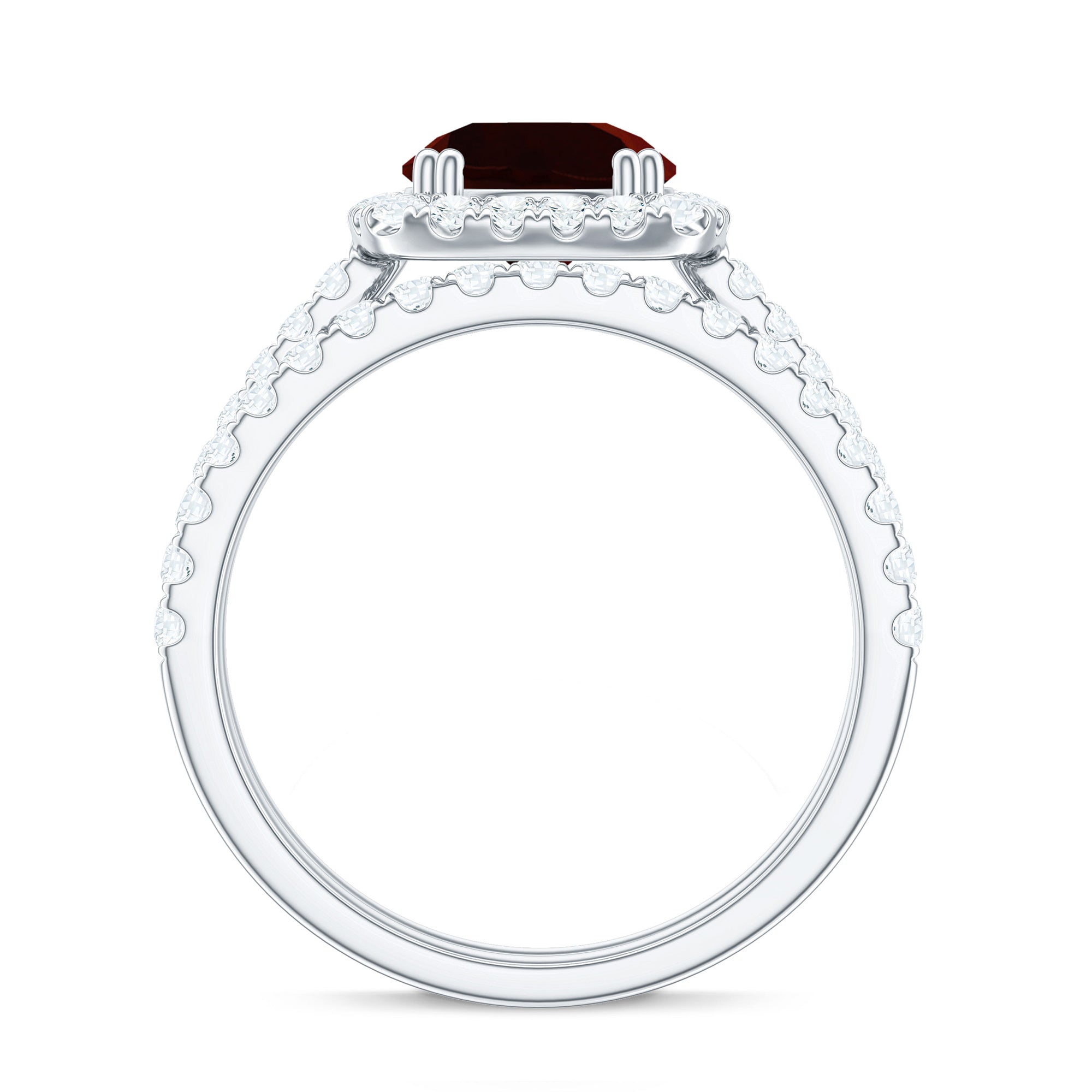 Natural Garnet Diamond Engagement Ring with Wedding Band