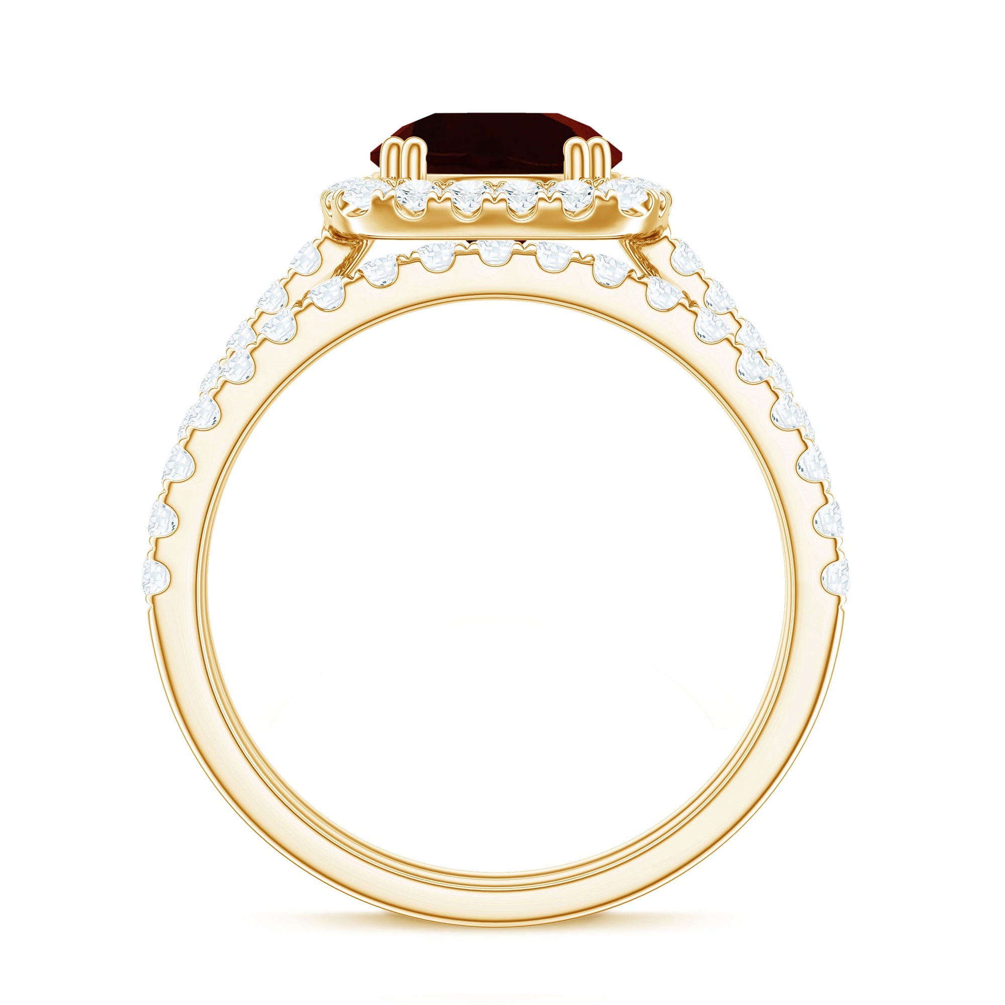 Natural Garnet Diamond Engagement Ring with Wedding Band