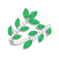 Natural Emerald and Diamond Leaf Wrap Ring