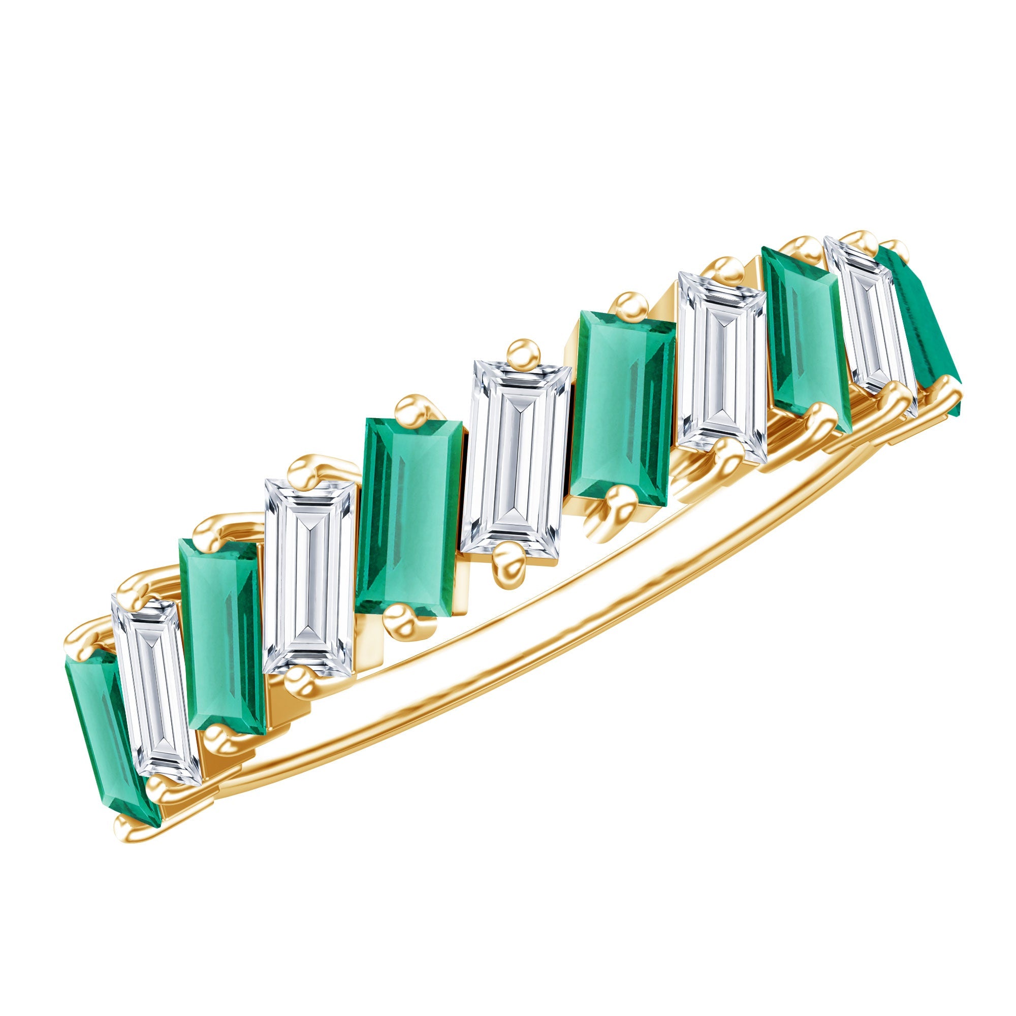 Certified Baguette Lab Grown Emerald Wedding Anniversary Band Ring