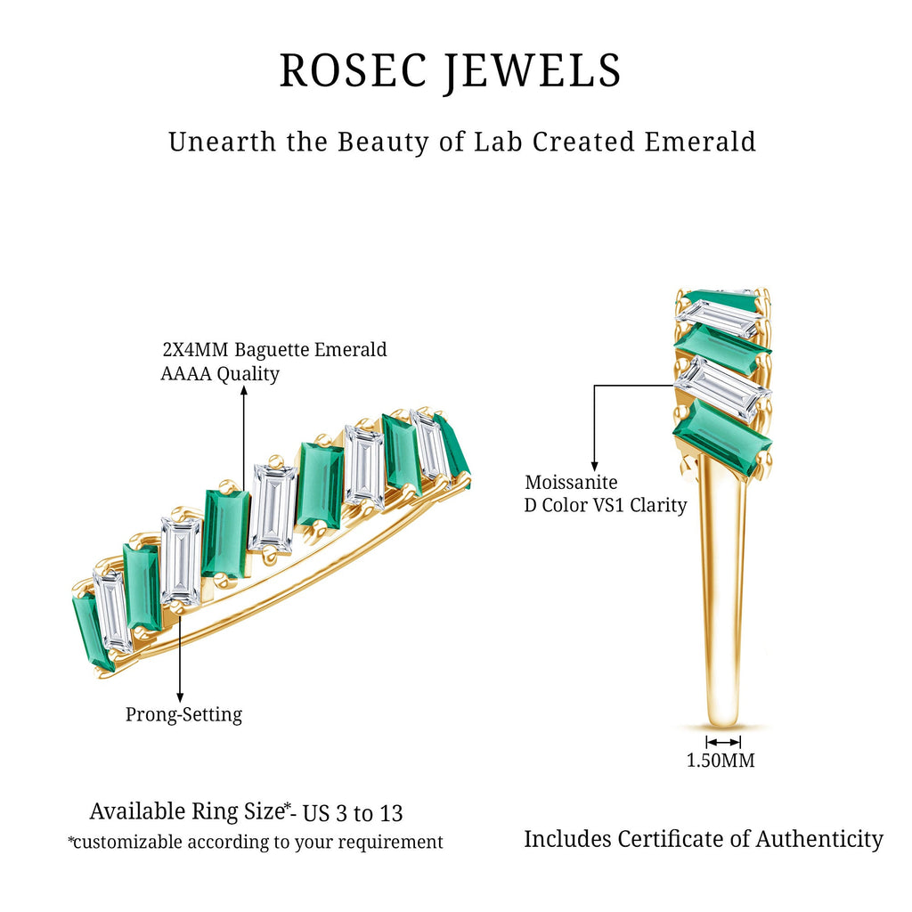 Certified Baguette Lab Grown Emerald Wedding Anniversary Band Ring