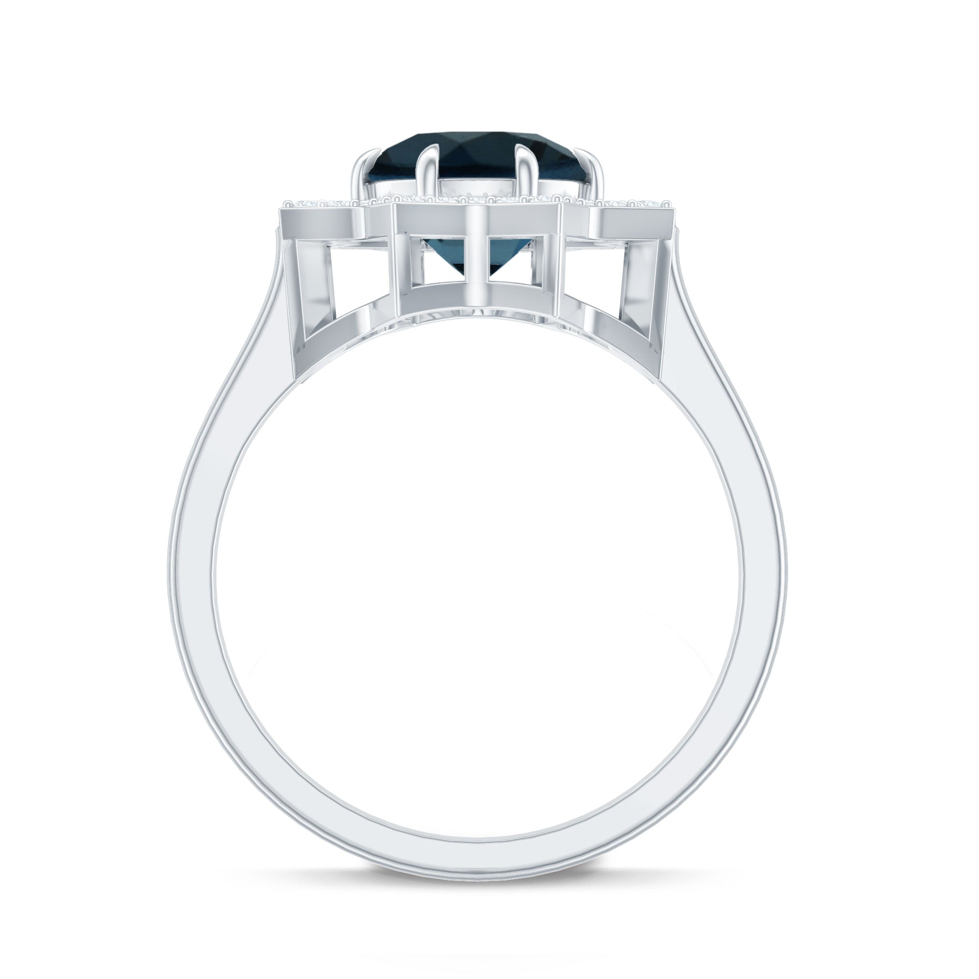 Round Cut London Blue Topaz Cocktail Halo Ring with Diamonds