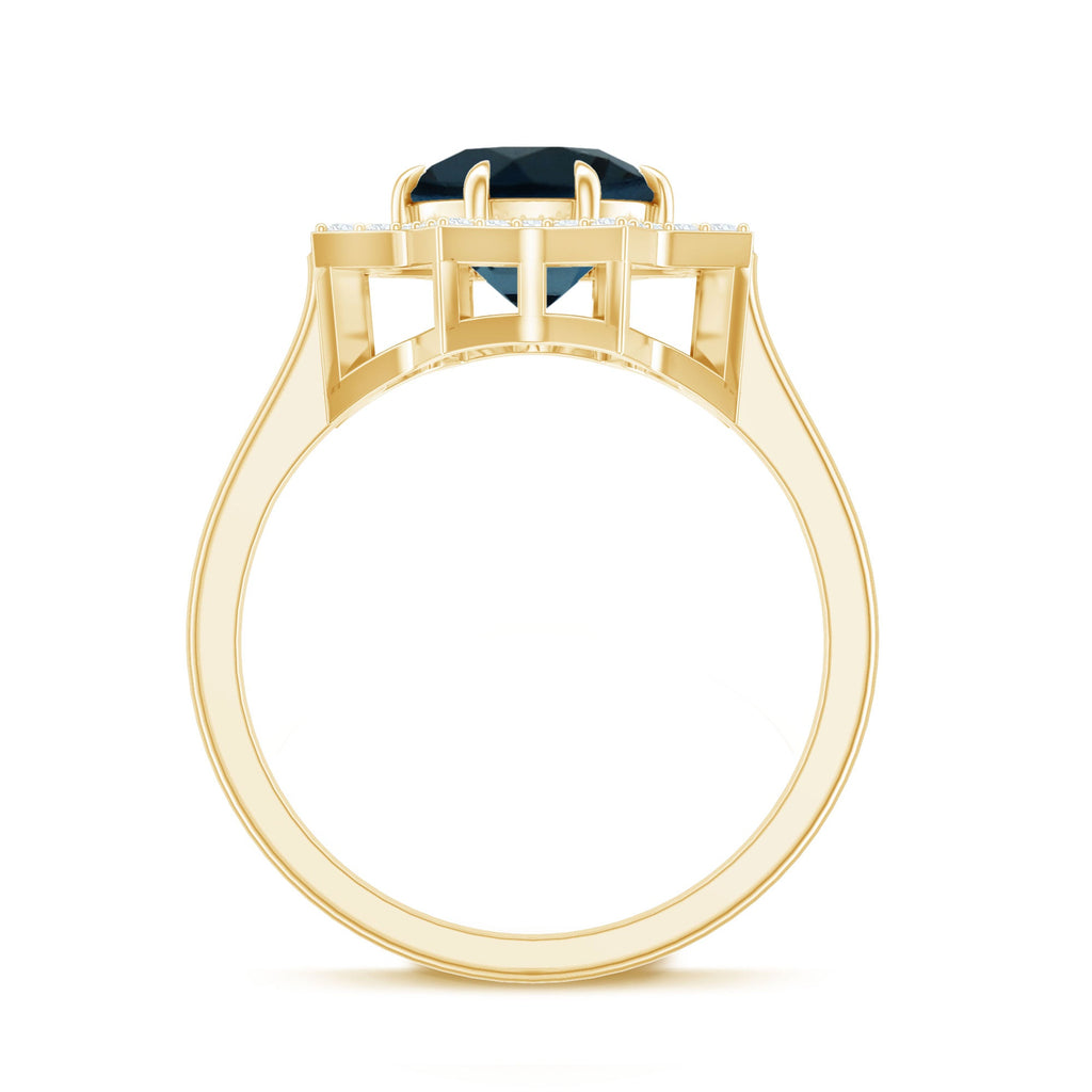Round Cut London Blue Topaz Cocktail Halo Ring with Diamonds