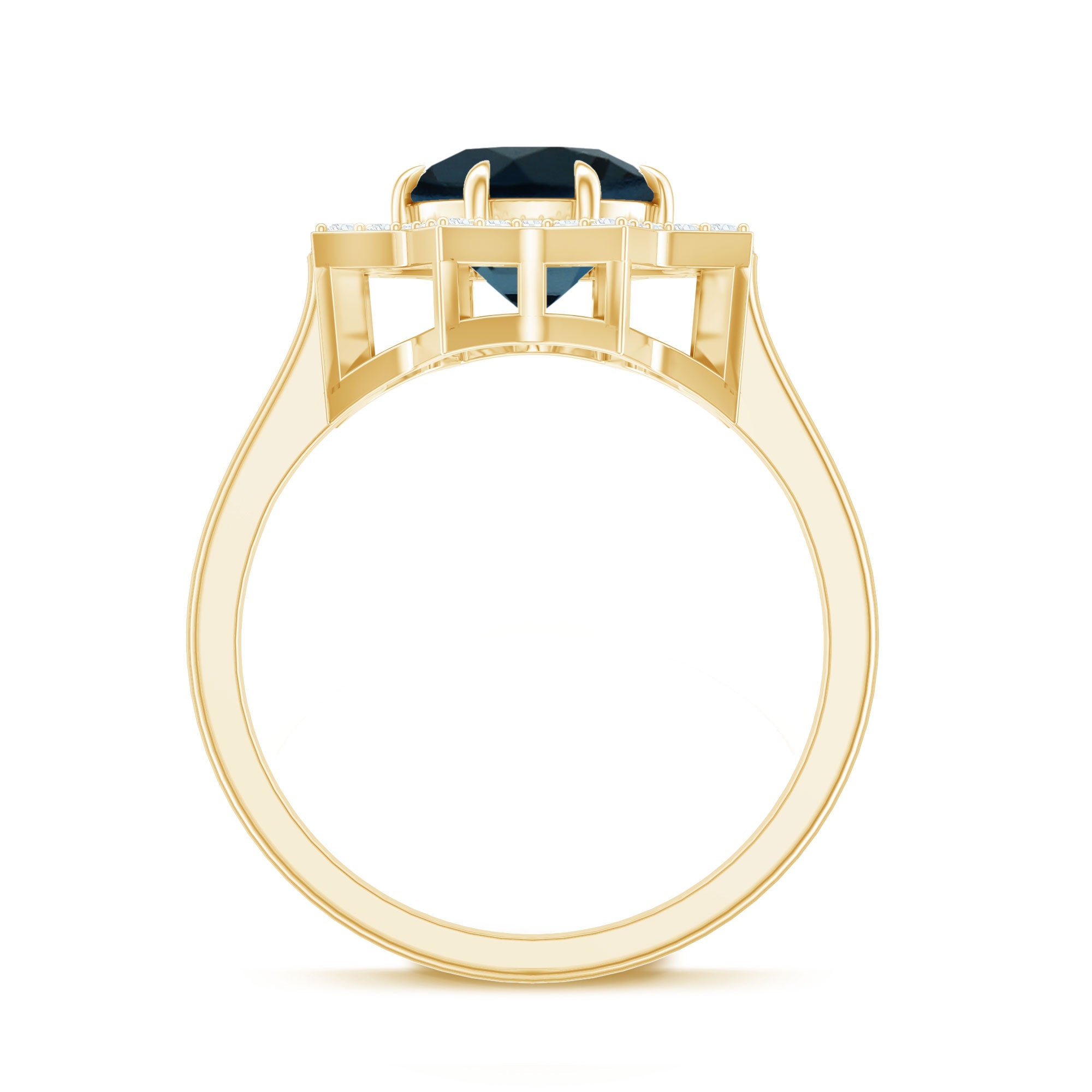 Round Cut London Blue Topaz Cocktail Halo Ring with Diamonds
