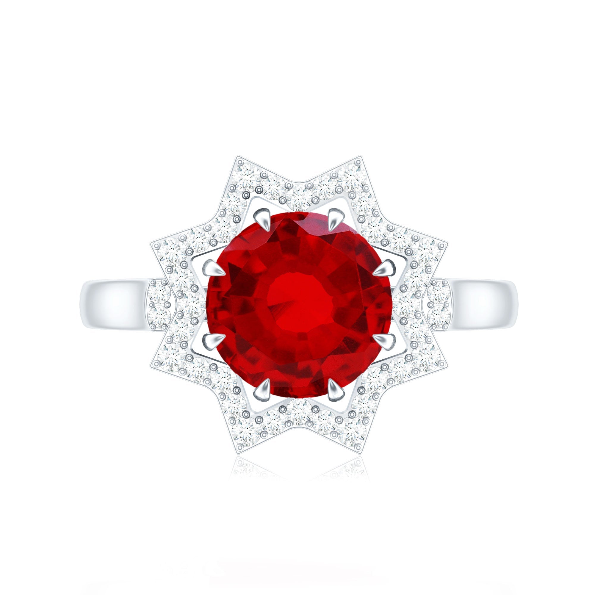 Round Cut Lab Created Ruby and Diamonds Statement Ring