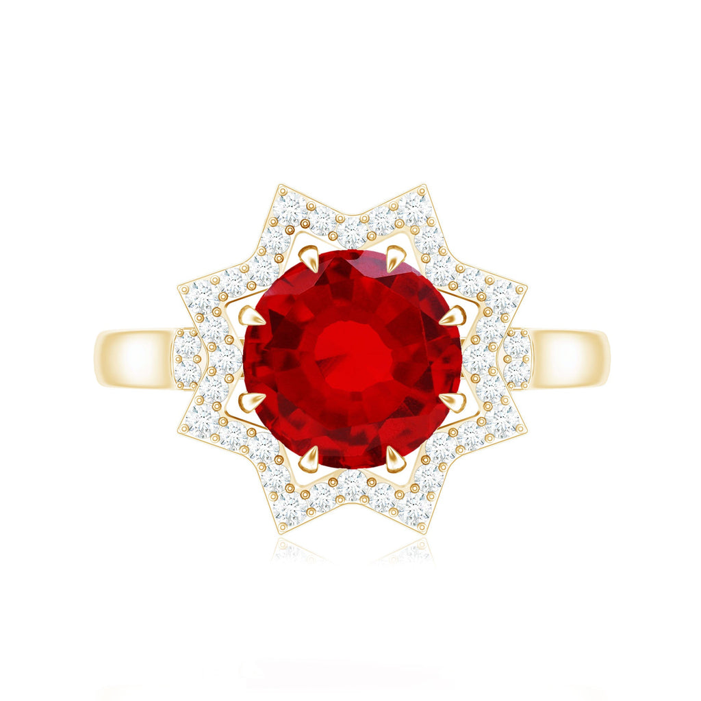 Round Cut Lab Created Ruby and Diamonds Statement Ring
