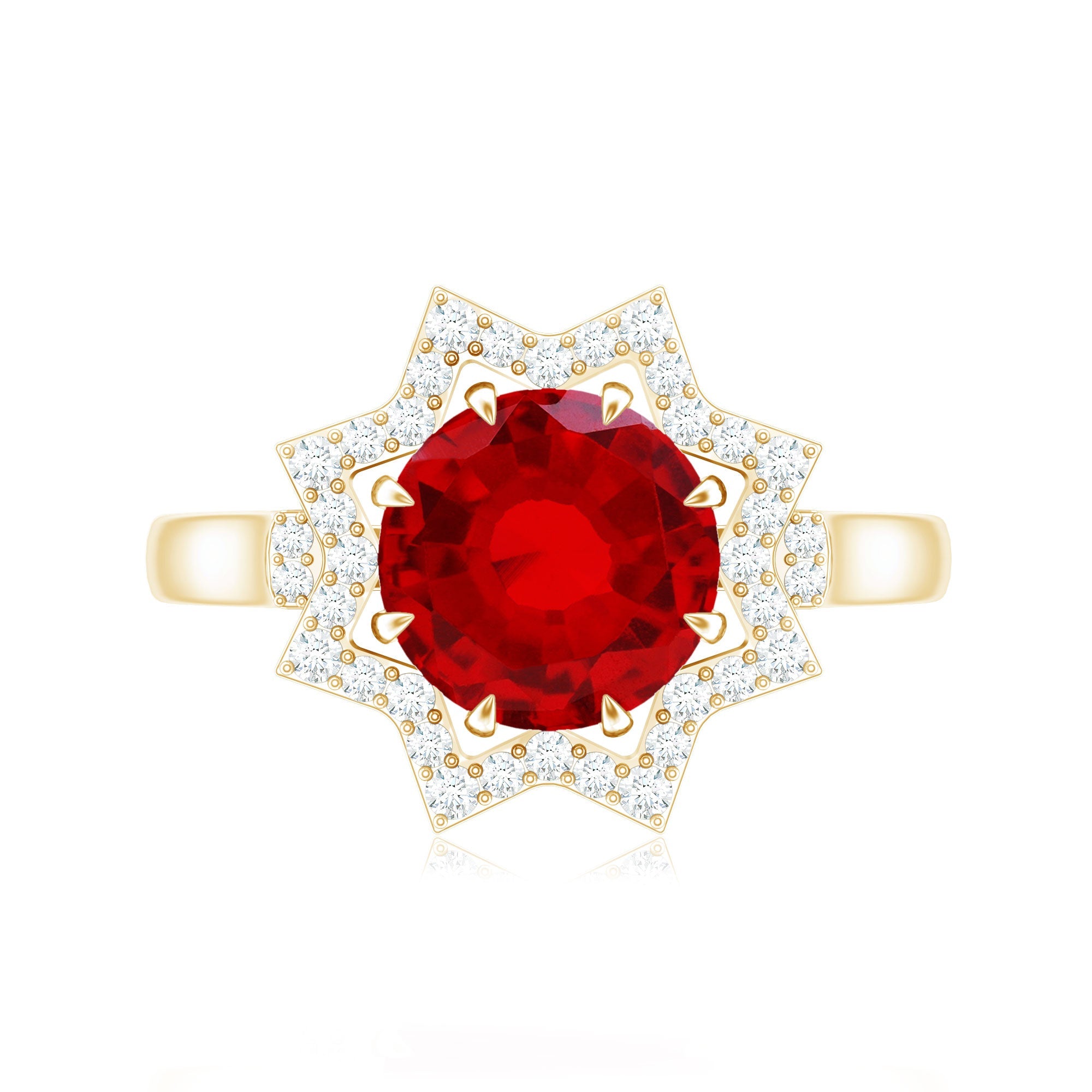 Round Cut Lab Created Ruby and Diamonds Statement Ring