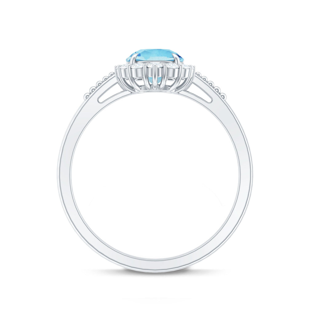 Natural 0.8 Carat Aquamarine Halo Engagement Ring with Diamond
