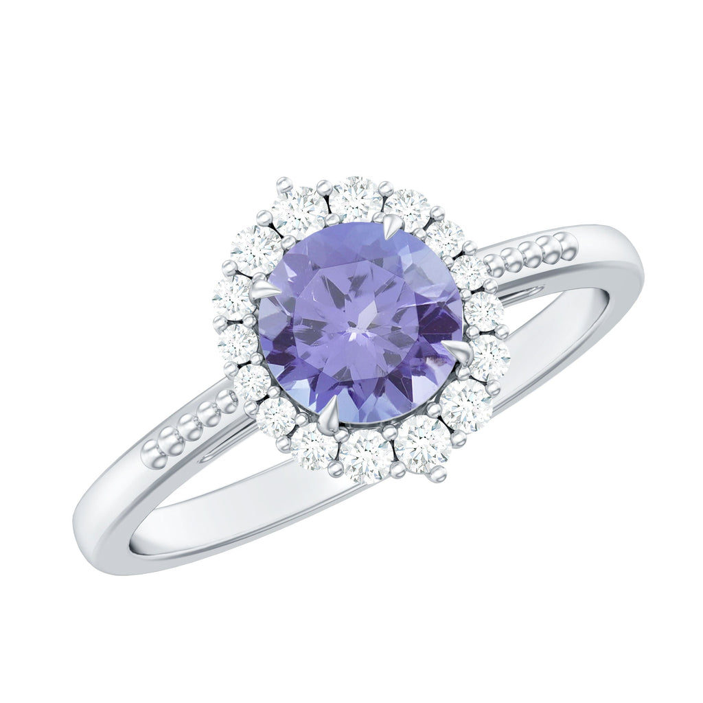 Natural Blue Tanzanite Engagement Ring with Diamond Halo