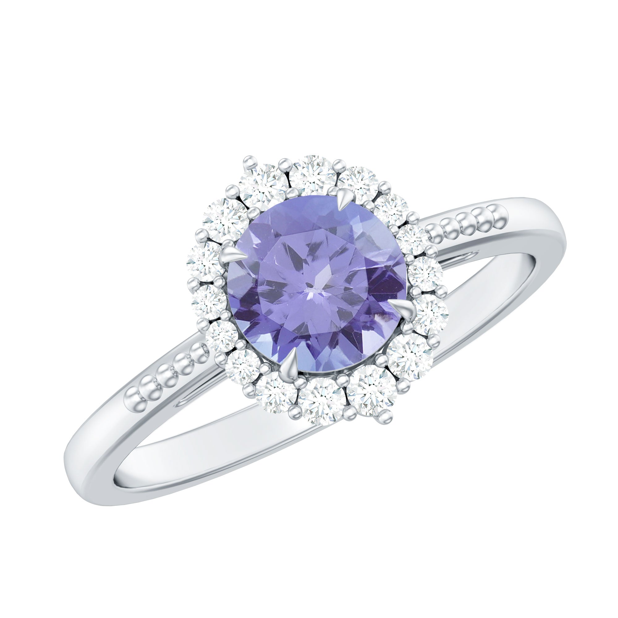 Natural Blue Tanzanite Engagement Ring with Diamond Halo
