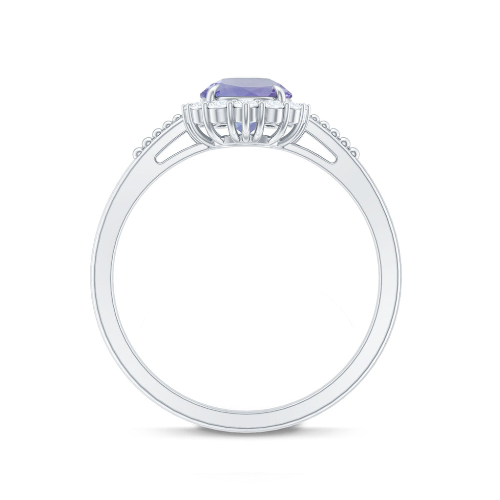 Natural Blue Tanzanite Engagement Ring with Diamond Halo
