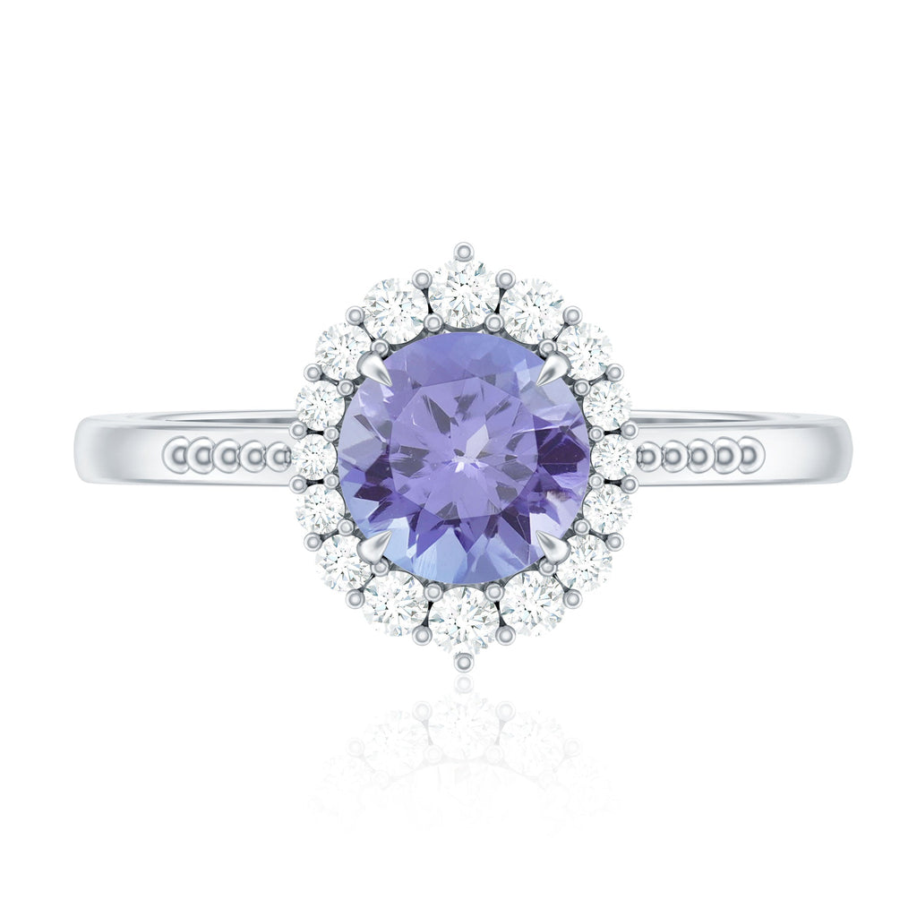 Natural Blue Tanzanite Engagement Ring with Diamond Halo