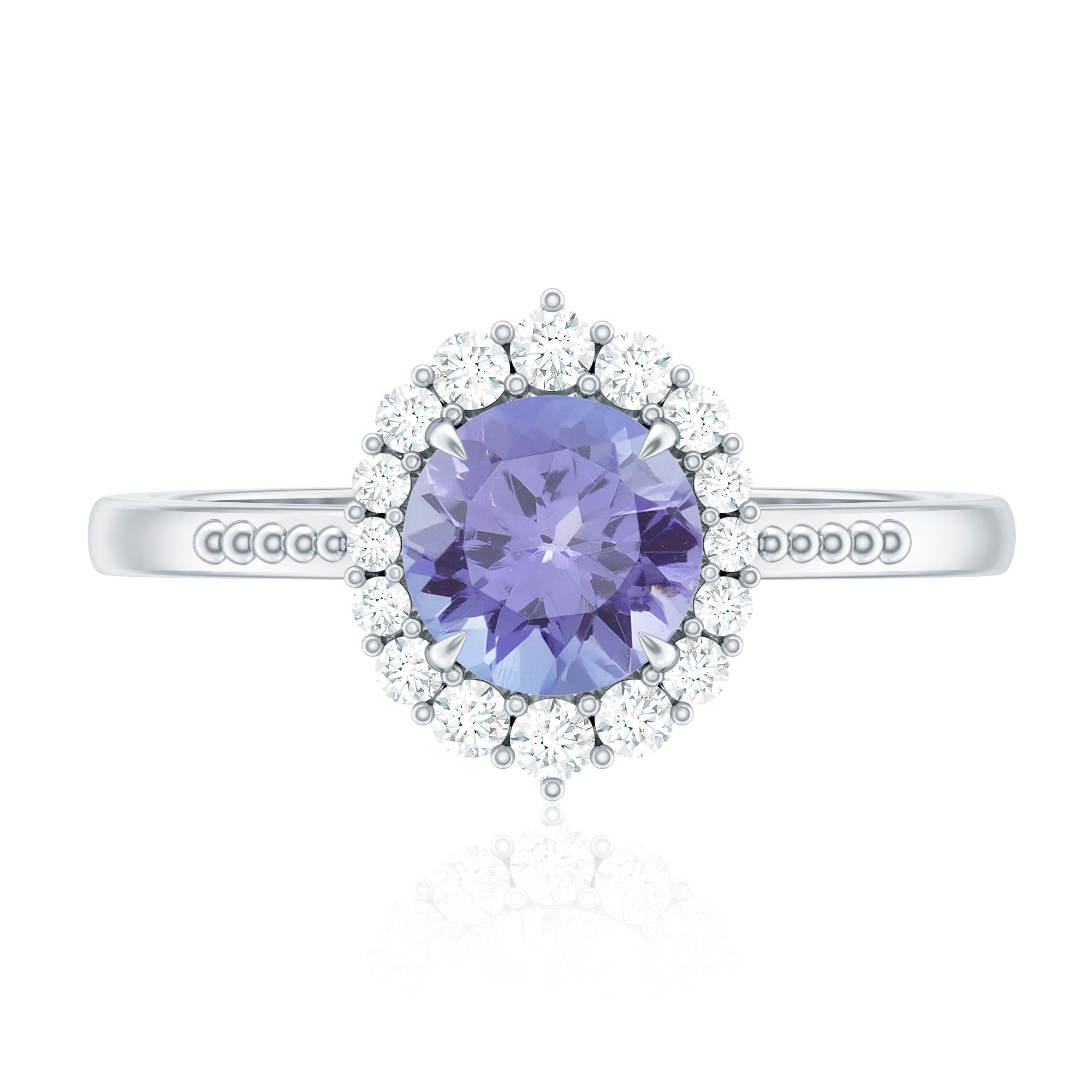 Natural Blue Tanzanite Engagement Ring with Diamond Halo