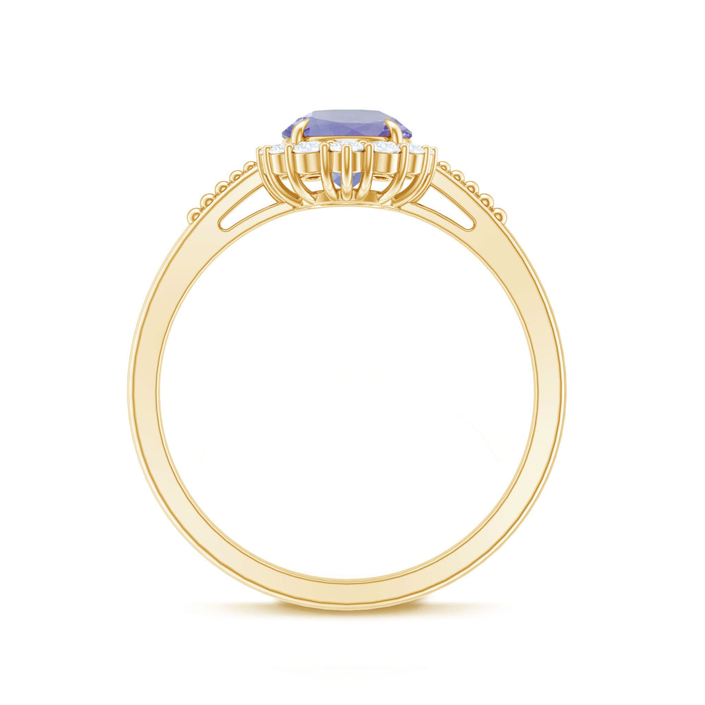 Natural Blue Tanzanite Engagement Ring with Diamond Halo